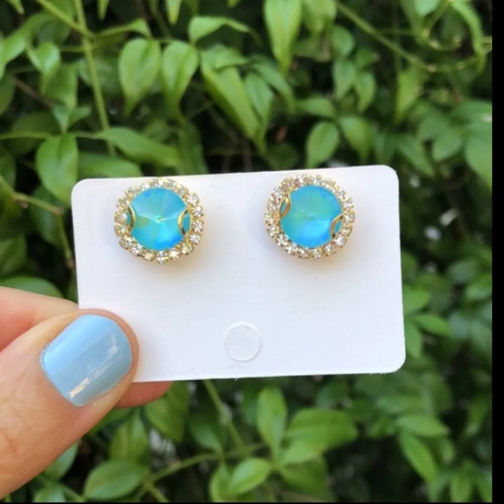 Aquamarine Rivoli Crystal Halo Earrings